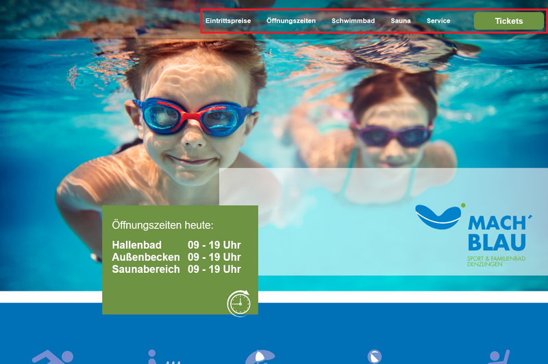 Das Men� von mach blau